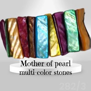 Vintage Multi Color Abalone Long Shell Bracelet Bangle Stretch Shiny Iridescent